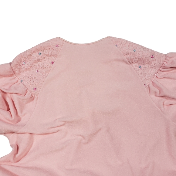 Vintage Vanity Fair Pink Fleece Robe Sz Medium ? Floral Lace Bell Sleeve Zip Up - Picture 9 of 15